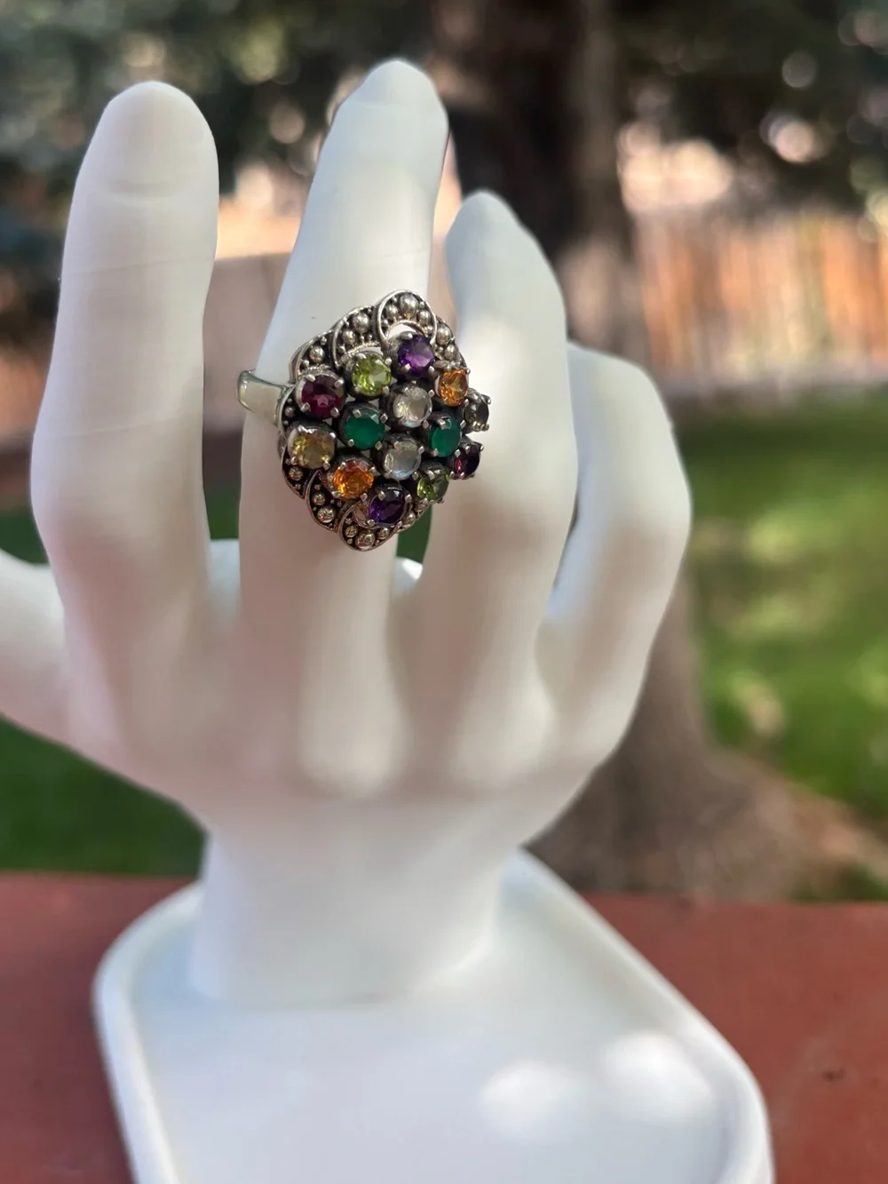 Nicky Butler NB Sterling Silver Multi Gemstone Cluster Cocktail Ring 8 India 925
